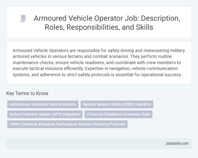Armoured Vehicle Operator Job: Description, Roles, Responsibilities, and Skills