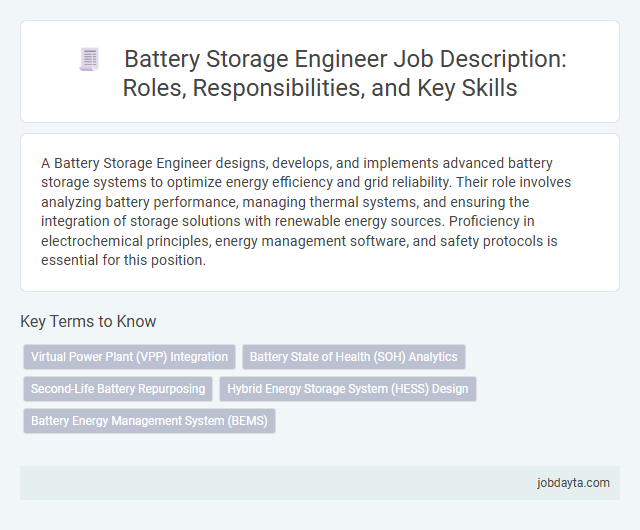 Battery Storage Engineer Job Description: Roles, Responsibilities, and Key Skills