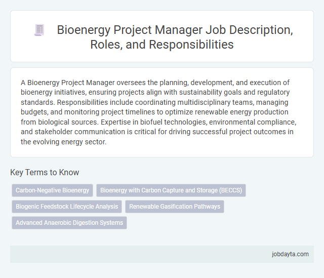 Bioenergy Project Manager Job Description, Roles, and Responsibilities