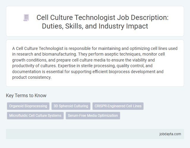 Cell Culture Technologist Job Description: Duties, Skills, and Industry Impact