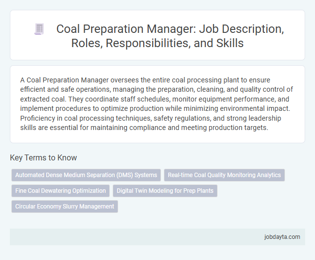 Coal Preparation Manager: Job Description, Roles, Responsibilities, and Skills