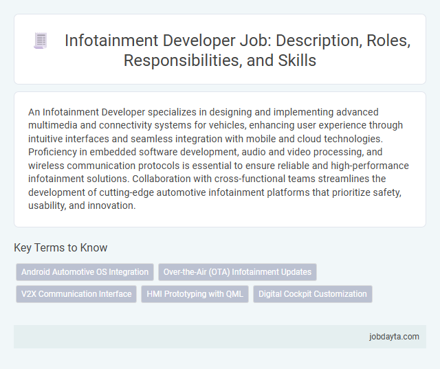 Infotainment Developer Job: Description, Roles, Responsibilities, and Skills