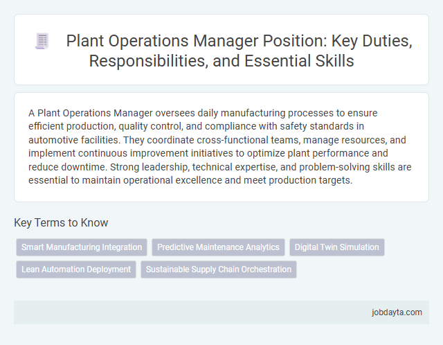 Plant Operations Manager Position: Key Duties, Responsibilities, and Essential Skills