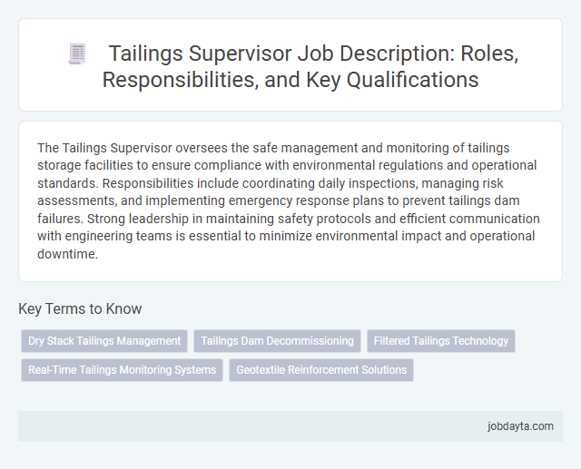 Tailings Supervisor Job Description: Roles, Responsibilities, and Key Qualifications