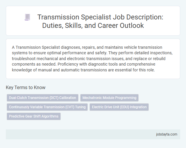 Transmission Specialist Job Description: Duties, Skills, and Career Outlook