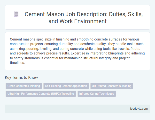 Cement Mason Job Description: Duties, Skills, and Work Environment