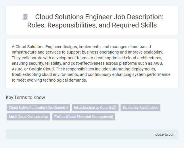 Cloud Solutions Engineer Job Description: Roles, Responsibilities, and Required Skills
