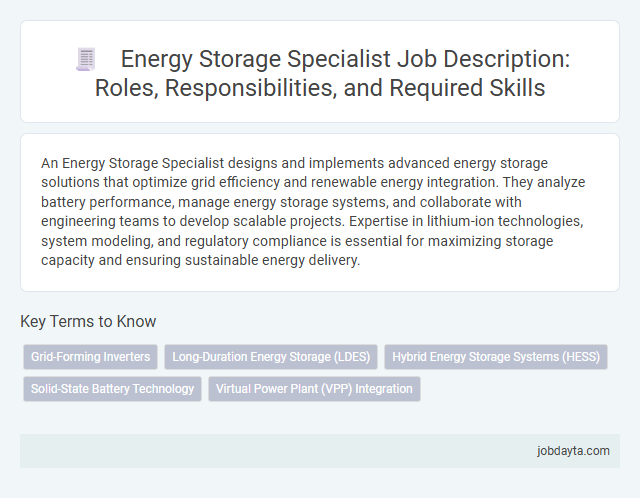 Energy Storage Specialist Job Description: Roles, Responsibilities, and Required Skills