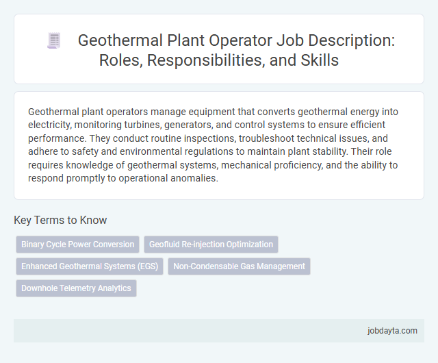 Geothermal Plant Operator Job Description: Roles, Responsibilities, and Skills