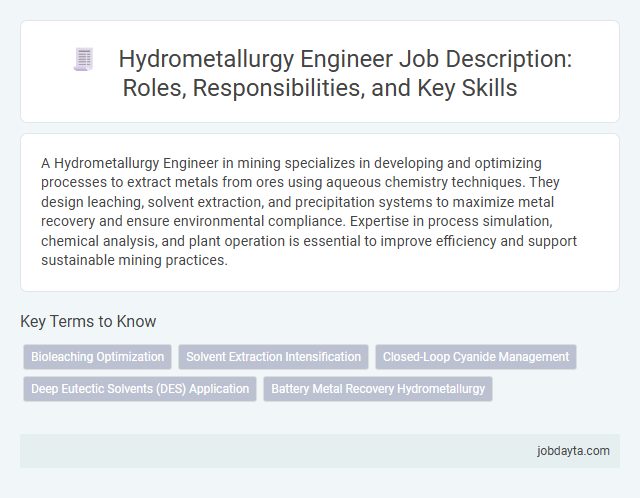 Hydrometallurgy Engineer Job Description: Roles, Responsibilities, and Key Skills