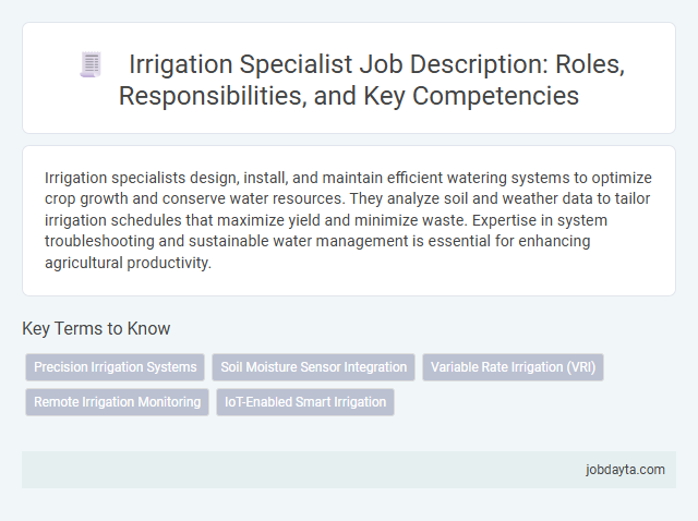 Irrigation Specialist Job Description: Roles, Responsibilities, and Key Competencies
