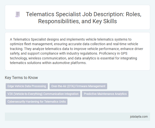 Telematics Specialist Job Description: Roles, Responsibilities, and Key Skills