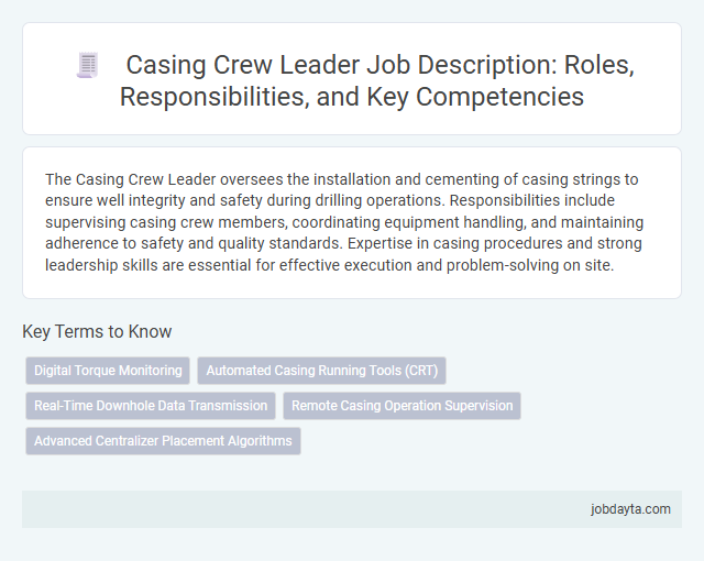 Casing Crew Leader Job Description: Roles, Responsibilities, and Key Competencies