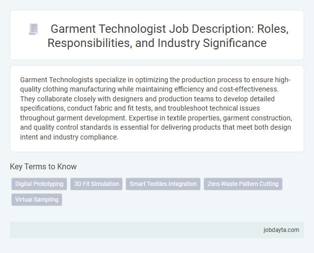 Garment Technologist Job Description: Roles, Responsibilities, and Industry Significance