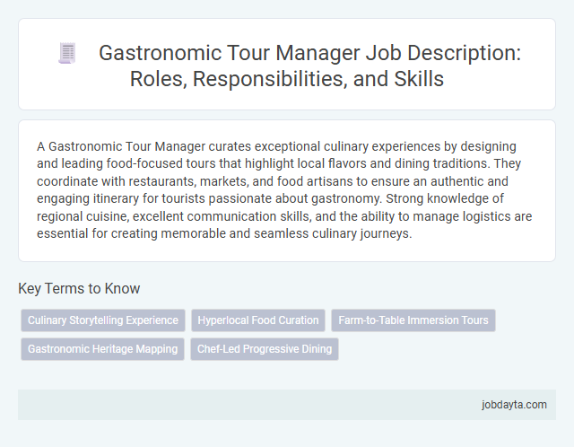 Gastronomic Tour Manager Job Description: Roles, Responsibilities, and Skills