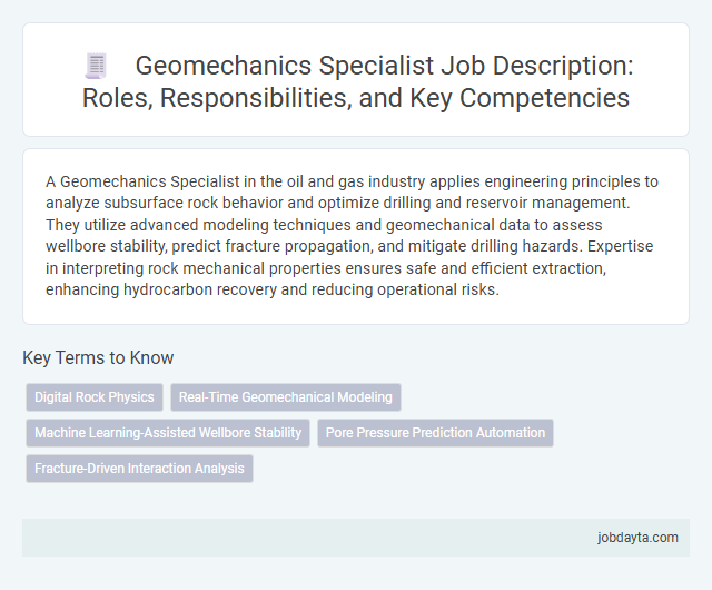 Geomechanics Specialist Job Description: Roles, Responsibilities, and Key Competencies