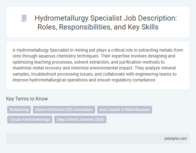 Hydrometallurgy Specialist Job Description: Roles, Responsibilities, and Key Skills