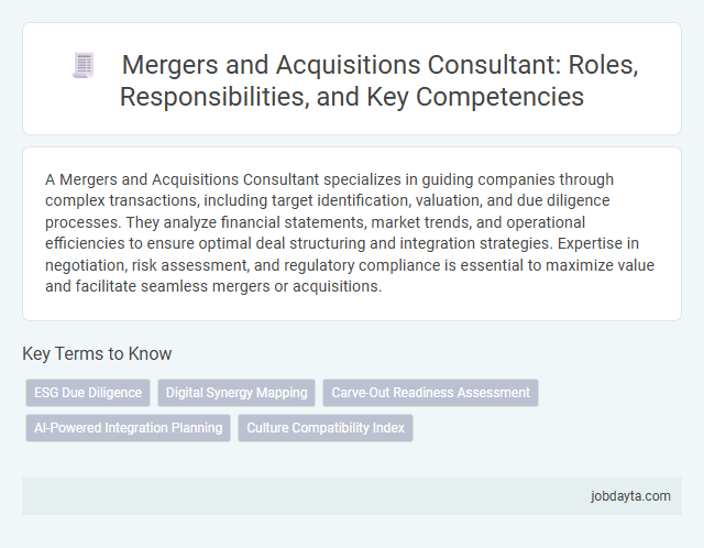 Mergers and Acquisitions Consultant: Roles, Responsibilities, and Key Competencies