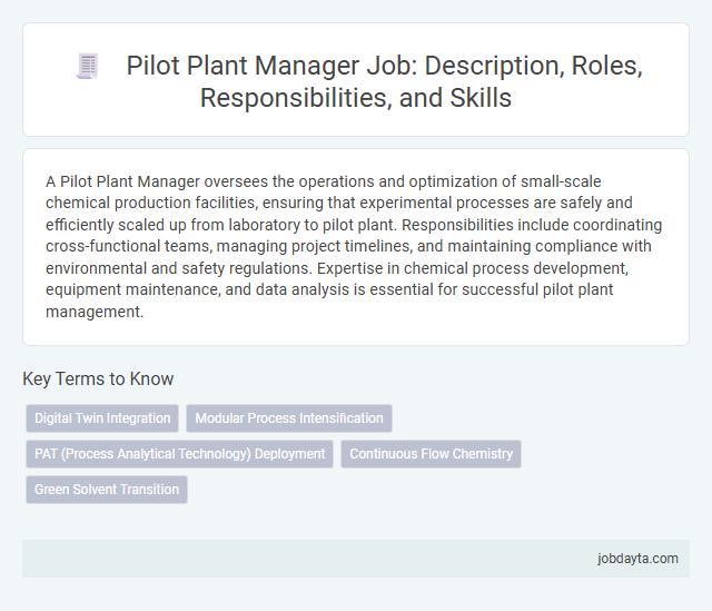 Pilot Plant Manager Job: Description, Roles, Responsibilities, and Skills