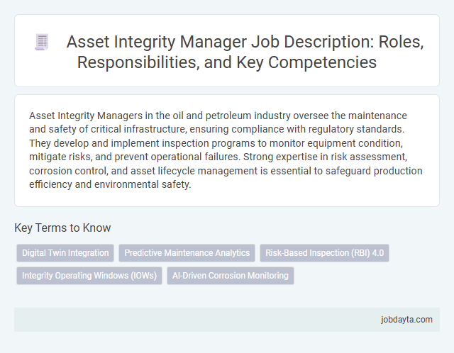 Asset Integrity Manager Job Description: Roles, Responsibilities, and Key Competencies