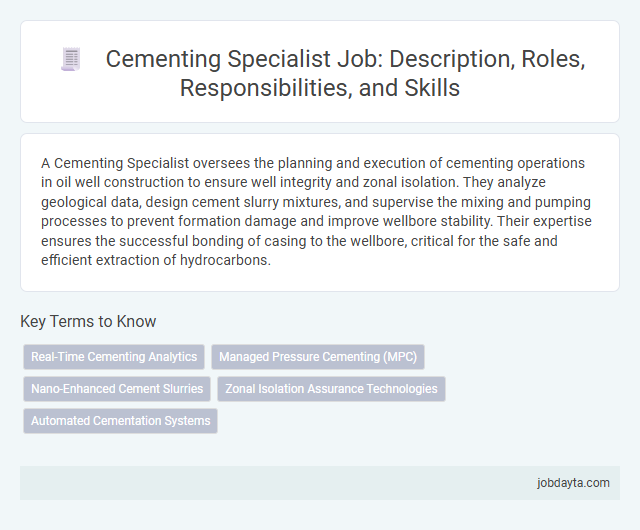 Cementing Specialist Job: Description, Roles, Responsibilities, and Skills