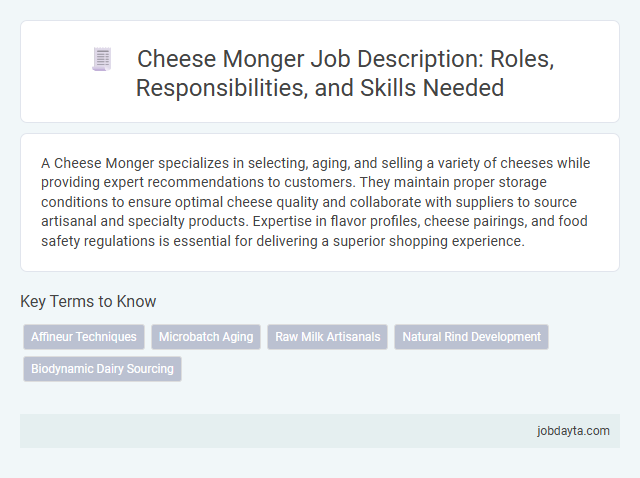 Cheese Monger Job Description: Roles, Responsibilities, and Skills Needed