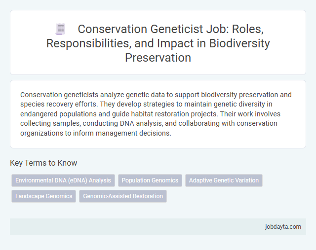 Conservation Geneticist Job: Roles, Responsibilities, and Impact in Biodiversity Preservation
