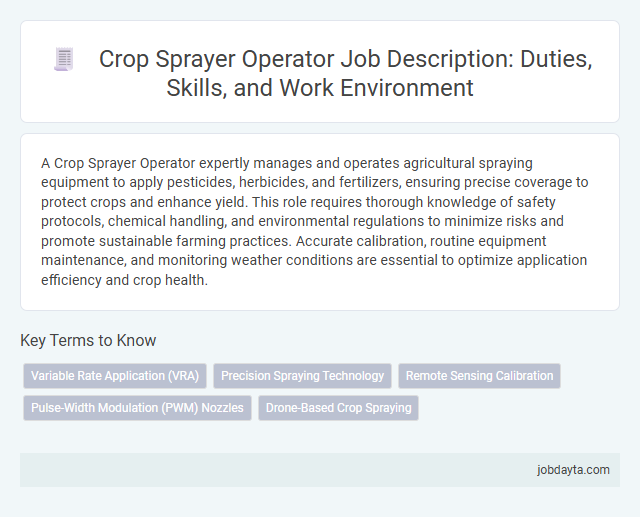 Crop Sprayer Operator Job Description: Duties, Skills, and Work Environment