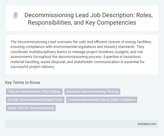 Decommissioning Lead Job Description: Roles, Responsibilities, and Key Competencies