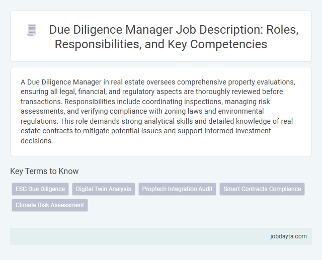 Due Diligence Manager Job Description: Roles, Responsibilities, and Key Competencies