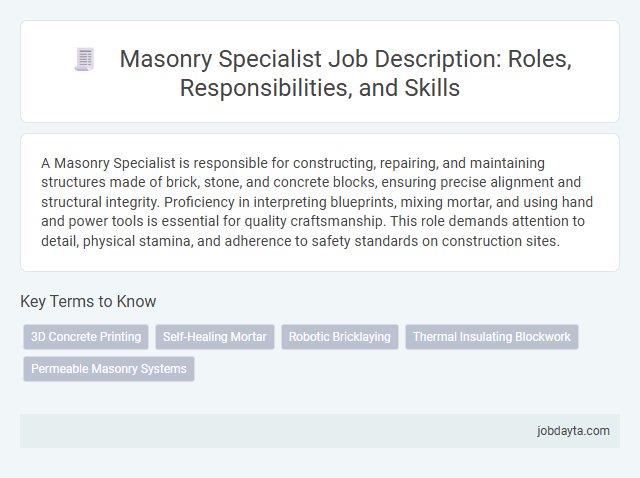 Masonry Specialist Job Description: Roles, Responsibilities, and Skills