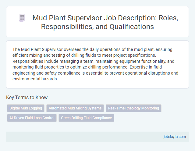 Mud Plant Supervisor Job Description: Roles, Responsibilities, and Qualifications