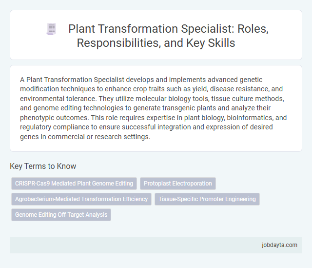 Plant Transformation Specialist: Roles, Responsibilities, and Key Skills