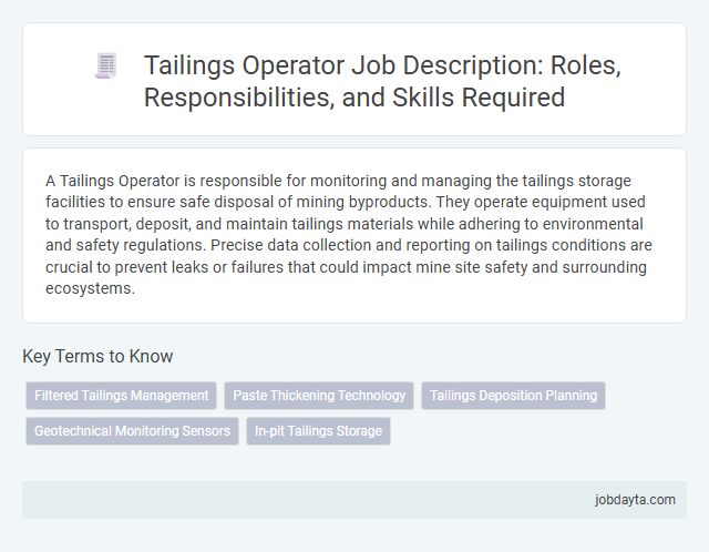 Tailings Operator Job Description: Roles, Responsibilities, and Skills Required