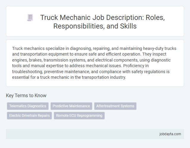 Truck Mechanic Job Description: Roles, Responsibilities, and Skills