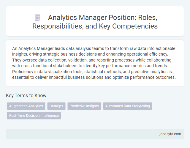 Analytics Manager Position: Roles, Responsibilities, and Key Competencies