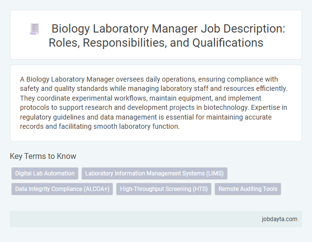 Biology Laboratory Manager Job Description: Roles, Responsibilities, and Qualifications