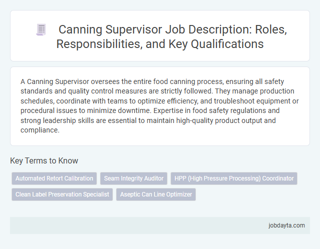 Canning Supervisor Job Description: Roles, Responsibilities, and Key Qualifications