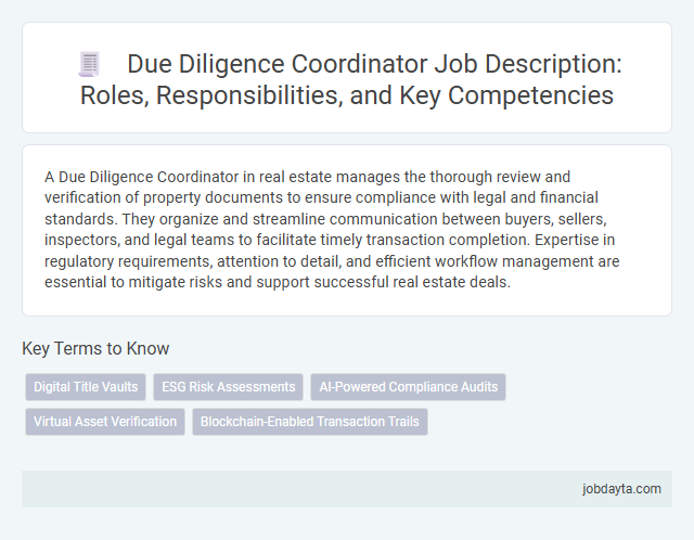 Due Diligence Coordinator Job Description: Roles, Responsibilities, and Key Competencies