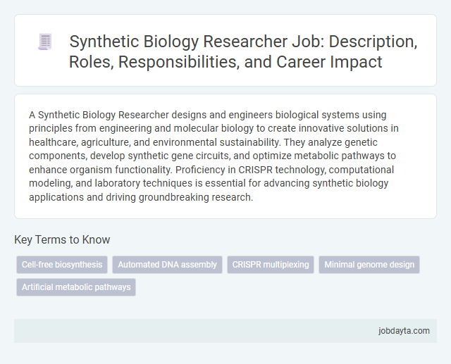 Synthetic Biology Researcher Job: Description, Roles, Responsibilities, and Career Impact