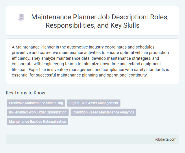 Maintenance Planner Job Description: Roles, Responsibilities, and Key Skills