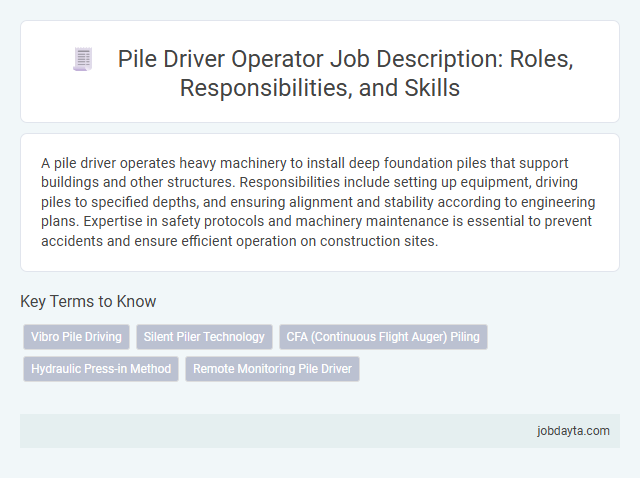 Pile Driver Operator Job Description: Roles, Responsibilities, and Skills