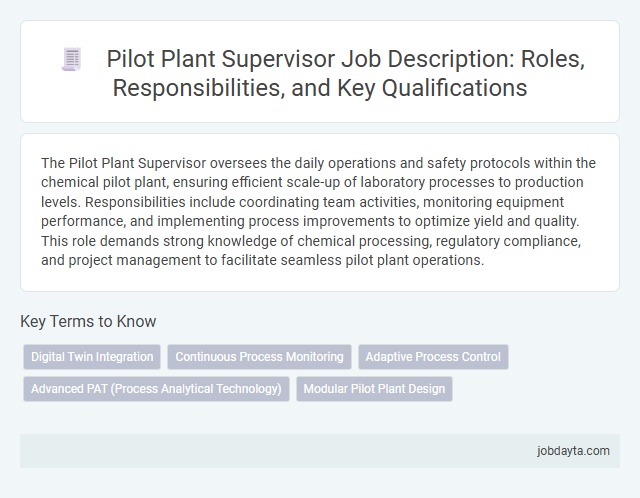 Pilot Plant Supervisor Job Description: Roles, Responsibilities, and Key Qualifications