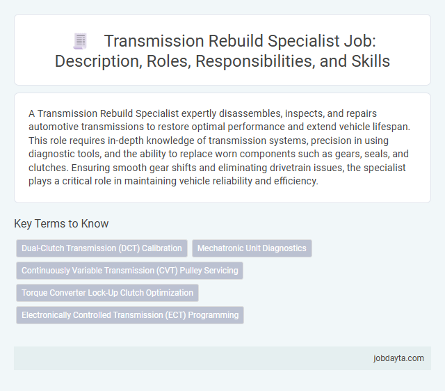 Transmission Rebuild Specialist Job: Description, Roles, Responsibilities, and Skills