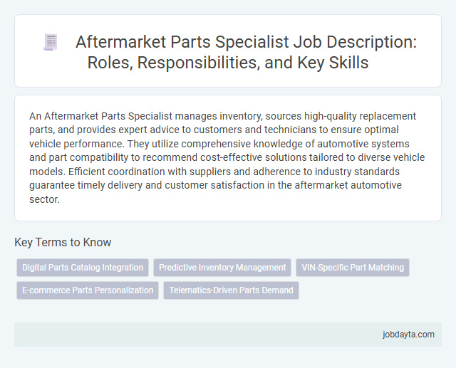 Aftermarket Parts Specialist Job Description: Roles, Responsibilities, and Key Skills