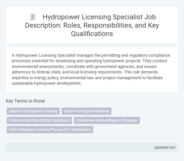 Hydropower Licensing Specialist Job Description: Roles, Responsibilities, and Key Qualifications