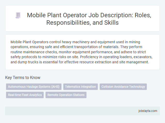 Mobile Plant Operator Job Description: Roles, Responsibilities, and Skills