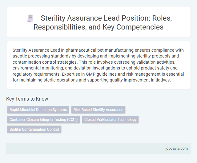 Sterility Assurance Lead Position: Roles, Responsibilities, and Key Competencies