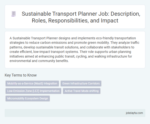 Sustainable Transport Planner Job: Description, Roles, Responsibilities, and Impact