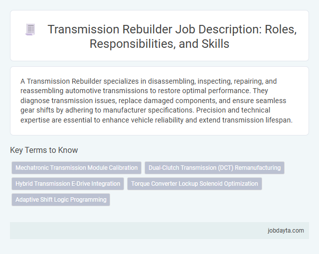 Transmission Rebuilder Job Description: Roles, Responsibilities, and Skills